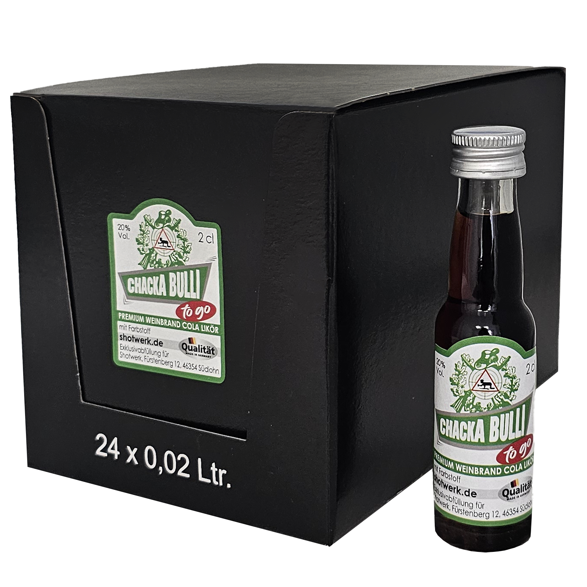 „Chacka Bulli!“ Premium Weinbrand Cola Likör 24 x 0,02 l